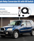 Main Relay Conversion Kit With Kill Switch For Honda Civic CRV Integra Accord And Prelude 1990s To 2002 shown with a blue Honda CR-V
