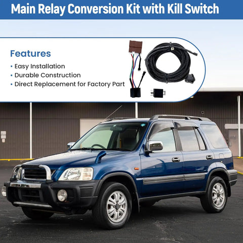 Main Relay Conversion Kit With Kill Switch For Honda Civic CRV Integra Accord And Prelude 1990s To 2002 shown with a blue Honda CR-V