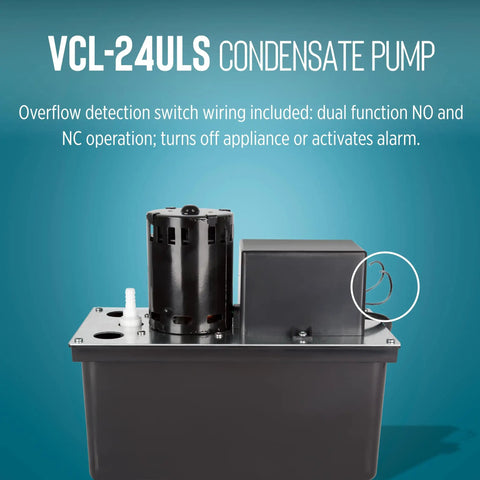 Heavy Duty Condensate Removal Pump With 1 Gallon Tank, Automatic Safety Switch, 6 Foot Cord, 115 Volt, 0.0556 HP, 270 GPH, Black