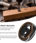 Close-up of 2 Pack Drill Press Return Spring Kit Chrome Plated For Bench Drills Quill Return Springs in use on wooden surface