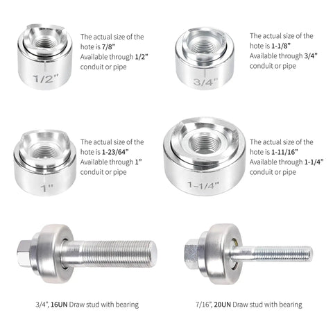 Heavy Duty Ratchet Knockout Punch Kit Includes Four Precision Dies For 1/2 To 1 1/4 Inch Electrical Conduit And Panel Hole Cutting; precision dies.