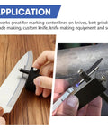 Top Shelf Knife Making Center Scribe With Adjustable Carbide Tip For Dead Nuts Accurate Center Line Layout On Blades And Custom Forge Builds Go To Blacksmith And Knifemaker Tool One Pack, showing use on knives.