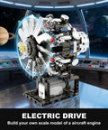 Mini Turbofan Engine Model Kit That Actually Runs displayed on a futuristic table in a space-themed room