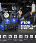 Plug And Play Automatic Brake Bleeder Kit For One Person Use 110V Electric Fluid Exchanger with mechanic using tool in garage