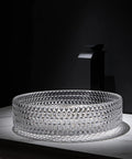 USZWBY Bathroom Vessel Sink Vanity Tempered Glass Vessel Bowl Sink Transparent Countertop Sink Bowl Above Counter Sink with modern faucet.