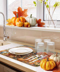 Fall Thanksgiving Dish Drying Mat Set 16 X 18 Inches Absorbent Microfiber Cozy Kitchen Counter Mats with pumpkins and dishes
