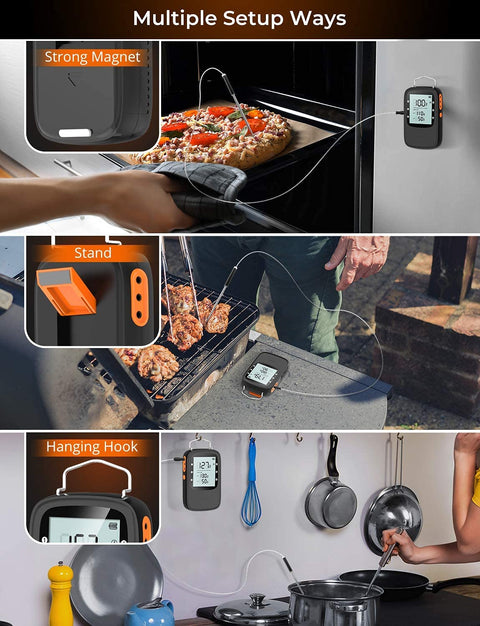 Bluetooth Meat Thermometer for Grill, Smoker, and Oven With 2 Probes, Wireless Digital BBQ Thermometer, Timer Mode, Backlit LCD, Helps You Cook Beef, Poultry, Pork, Turkey, and Fish To USDA Temps