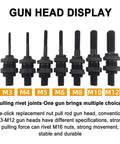 Gun head display for Full Auto Pneumatic Hydraulic Rivet Nut Gun Set M3 To M12 One Click Reversal 7Mm Stroke.