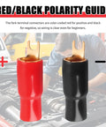 Top Tier 0 Gauge Fork Connectors For Car Audio Power Cables color-coded red and black for positive and negative wiring.
