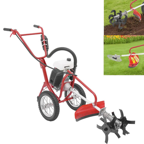 63Cc 4Hp Gas Powered Tiller Cultivator 3 In 1 Hand Push Micro Cultivator for Lawns Gardens Farms Parks Courtyards shown with attachments
