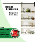 Sliding Barn Door With Shelf Style 48x84 Inches Primed MDF Includes 8ft Hardware Kit For Easy Mount Farmhouse Look You Can Paint DIY Ready Assembly Required shown with built-in shelf storage.