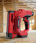 Straight Shooter Cordless Brad Nailer And Staple Gun Pack Includes Two Thousand Nails For Fast Carpentry And DIY Fixes showing dimensions and controls.