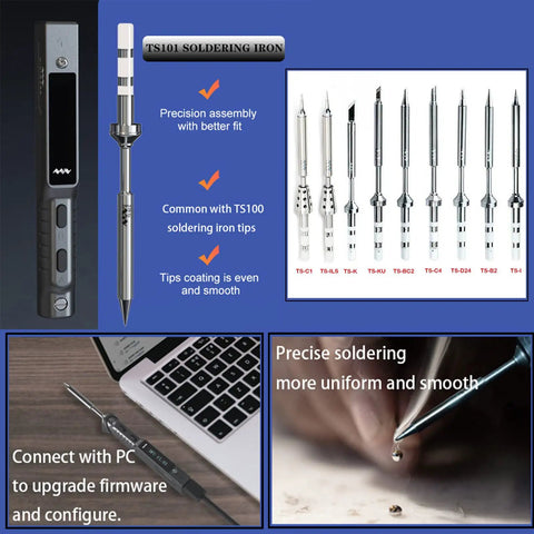 Smart Soldering Iron Upgrade TS101 With PD And DC Power 90W Max Pocket Size Beast of a Programmable Welding Station USB C Input OLED Display Heats Up in 10 Seconds 50 400 C Range Includes Original BC2 Tips