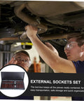 Two mechanics using a Forty Piece Star Spline Socket Bit Set For Quick Auto Repair and Top Notch Mechanics Work.