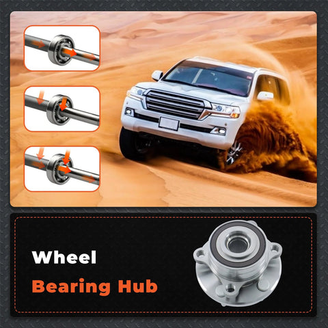 Two Pack Front Or Rear Wheel Hub And Bearing Replacement For Police Interceptor Utility 2013 2018 And Ford Explorer 2011 2018 512460 Delivers Stable Driving And Precise Wheel Rotation shown with vehicle on desert terrain.