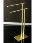 Freestanding Double Towel Rack With Weighted Base In Brushed Brass Finish, Dual 17 And 9 Sixteenth Inch Bars, Holds Up To 10 Lbs