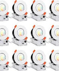 Three Inch Gimbal LED Recessed Light, 12 Pack Eyeball Canless Downlight, 7W Dimmable With CRI90 Plus, arranged in grid layout.