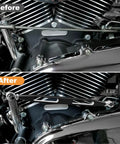 Before and after Harley Touring shift linkage, Beefed Up Shifter Linkage For Harley Touring Models 1986 To 2024 With Extended Reach Forward Controls Improve Shifting Smoothness And Quick Gear Changes For Touring Bikes With Easy Install And Durable Build.