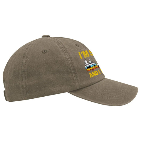 Funny Vintage Camping Hat For Men I Tow It Cap with side view showing adjustable strap and camper design