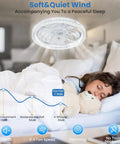 Compact 12 Inch Ceiling Fan With Led Light Remote Control Adjustable Socket Dimmable Bulb Four Chill Speeds Zero Noise Small Room Vibe Lift Game Changing Summer Refresh, installed for quiet airflow above a sleeping child.