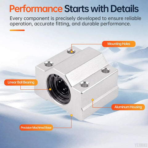 4 Pack SCS16UU Linear Bearing Blocks Precision Pillow Block for 16mm Shafts with linear ball bearings and aluminum housing.