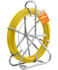 Fiberglass Fish Tape 656 Feet One Quarter Inch Duct Rodder Wire Puller Non Conductive Cable Running Rod With Pro Grade Heavy Duty Steel Reel Stand Minimum Thirteen Inch Bending Radius For Wall And Electrical Conduit Fishing Tool, yellow reel