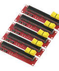 Five Pack 10K Slide Potentiometer Modules For Arduino And Microcontroller Projects With Dual Analog Output 0 To Vcc 3.3V To 5V Operation Compact 90 By 20 Mm, showing red circuit boards with yellow sliders.