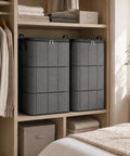 Big Boy Sized Foldable Storage Bin With Smooth Zipper Heavy Duty Nonwoven Fabric Easy Tidy Closet Organizer stacked in shelf.