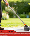 7 Inch Deck Stain Brush for Outdoor Wood Projects with Wide Coverage Pro Grade Ferrule in use on wooden surface outdoors