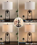 Cool Industrial Modern Table Lamps set of 2 displaying four lighting options with USB ports, espresso metal lantern style.