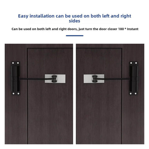 Heavy Duty Surface Mounted Automatic Door Closer for Indoor and Outdoor White Doors easy install on dark wood doors.