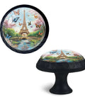 Crystal Cabinet Knobs With Eiffel Tower And Butterfly Design Mushroom Round Drawer Pulls For Dresser Kitchen And Bathroom Decor Glass Crystal On Plastic Base Durable Hardware 1 Pack