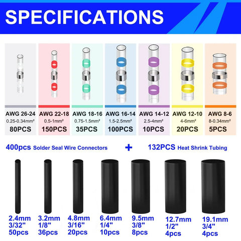 Heat Shrink Solder Seal Wire Connector Kit With Mini Heat Gun For Marine And Auto Use Waterproof Electrical Repair Kit 400 Pcs