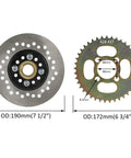 Brake disc and sprocket from Go Kart Rolling Chassis Kit With 32 Inch Rear Live Axle And Front Steering System For DIY Builds Includes Four 8 Inch Wheels Hubs Spindles Gear Rack Brake And Sprocket All In One Ultimate Chassis Ready To Roll For Easy Build And Adventure