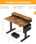 Sit Stand Desk With 40 Inch Work Surface And Adjustable Height From 28 To 46 Inches Quiet Motor Storage Drawers Monitor Shelf