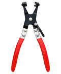 Pro Grade Hose Clamp Pliers With Swivel Flat Band Heavy Duty Repair Tool, red grip, carbon steel, for automotive clamps.