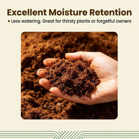 Hand holding loose coco coir substrate for 10 Pack Coco Coir Bricks Organic Coconut Coir Growing Substrate for Plants Seed Starting Potting Mix and Reptile Habitat Expands Up to 72 Quarts Clean Dirt Free Eco Friendly Reusable Planting Medium.