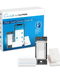 Caseta Smart Dimmer Switch Starter Kit with Smart Hub, Pico Remote, and manual, displayed with packaging