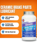 Permatex Ceramic Brake Parts Lubricant bottle, 8 oz, white container with blue/purple label