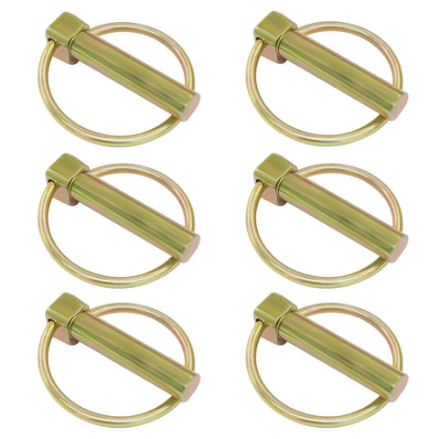 Six Pack 3/8 Inch Lynch Pins Set For Heavy Duty Tractors, Farm Trailers, Trucks And Lawn Mowers, Round Lock Pins In Carbon Steel