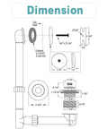 Technical drawing of Oil Rubbed Bronze Bathtub Drain Kit With Lift And Turn Stopper And Overflow Faceplate showing dimensions