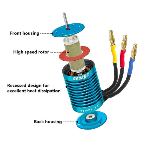 Exploded view of Beefy 9T 4370KV Brushless Motor With 60A ESC Combo Kit For One Tenth Scale RC showing internal components.
