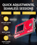 Digital Metronome and Tuner 3 In 1 for Practice Smarter Tone Generator and Tempo Tool, compact red unit, side view.