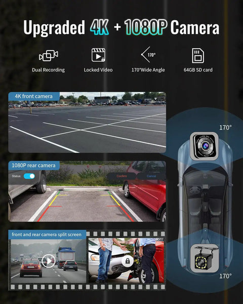 9 Inch Wireless Apple CarPlay And Android Auto Dash Receiver with 4K Dash Cam and 1080p Backup Camera DVR demo