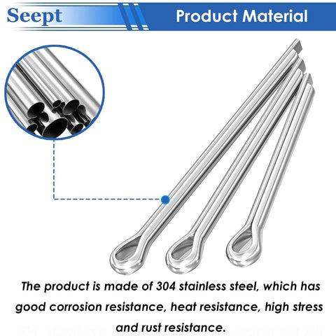 Front view of 120-piece cotter pins set, 304 stainless steel, for hitch pin locks on trucks and trailers.