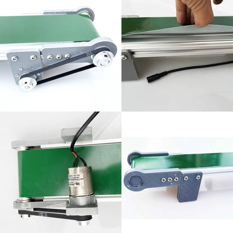 Compact Portable Automatic Belt Conveyor Table For Smooth Factory Lines With Anti Static Durable Pvc Moving Belt close-up details and components.