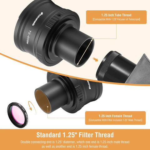 Canon Compatible T2 Mount Lens Adapter for EOS M Cameras With M42 to 1.25 Inch Telescope Adapter showing tube and female threads