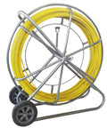 Heavy Duty 12mm Fiberglass Fish Tape With Reinforced Steel Core Non Conductive Cable Puller and Conduit Rodder on metal reel.