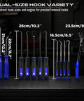 Rugged 17 Piece Pick And Hook Tool Set With Magnetic Pickup Bar Hella Tough Carbon Steel tools in various sizes for precise removal tasks.