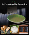 xTool S1 40W laser cutter and engraver with 23.93 x 15.16 in bed, engraving a round green plate